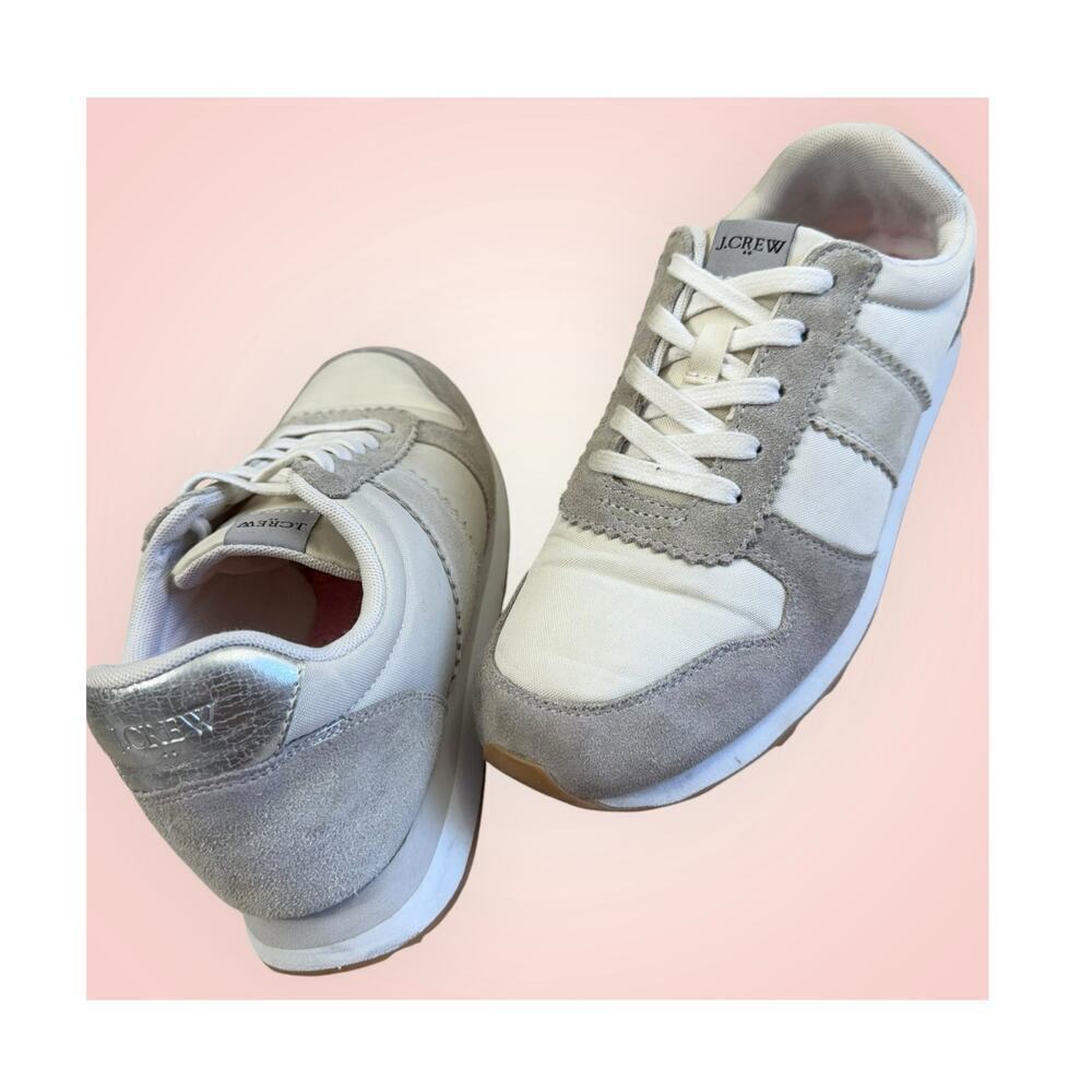 J. Crew Suede Nylon Womens Size 9 City Sneakers Striped Gray Cream Lace Up Retro